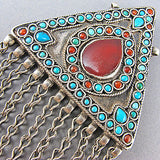 Vintage jewellery coral turquoise and silver pendant