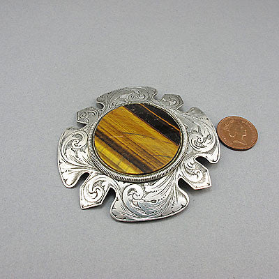 Vintage semi precious stone beads tiger eyes  silver pendant