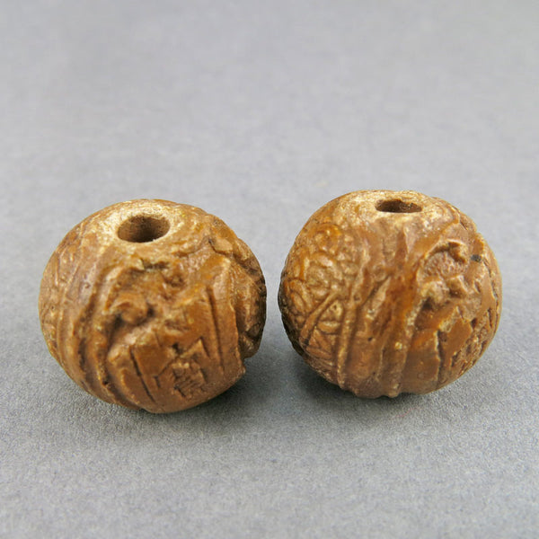 Antique Ojime Beads 2 Carved Stone Beads Antique Japanese Beads
