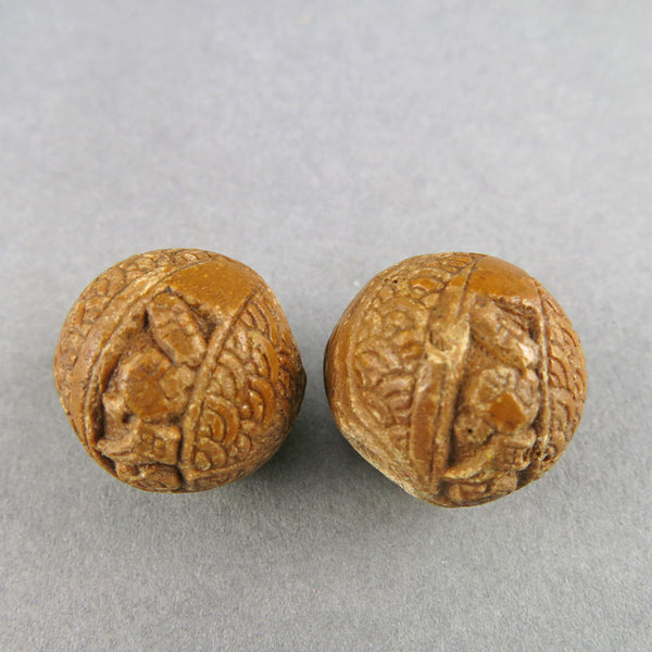 Antique Ojime Beads 2 Carved Stone Beads Antique Japanese Beads