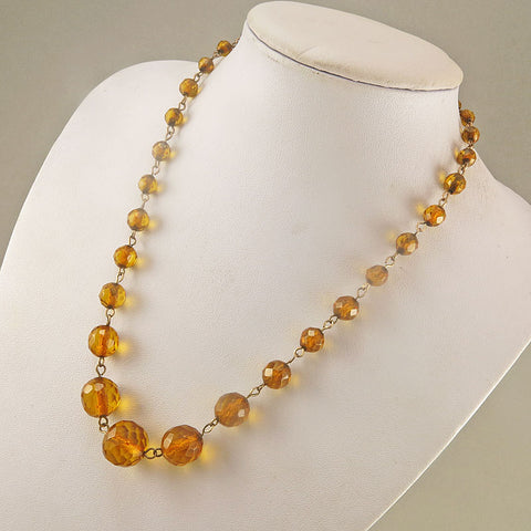 Vintage Amber Beads Necklace Faceted Baltic Amber Beads Good Old Beads UK