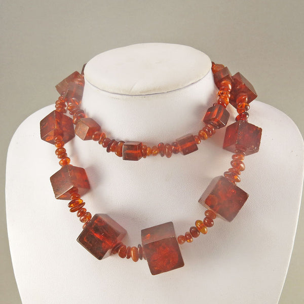 Vintage Honey Amber Necklace With Baltic Amber Beads Unusual Old Beads Statement Necklace