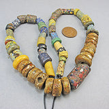 Antique african beads crushed millefiori  beads strand