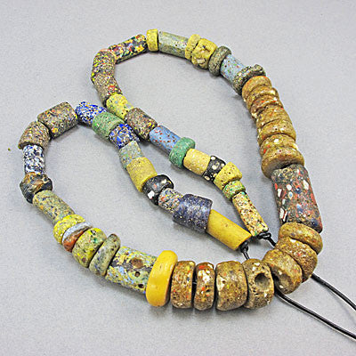 Antique african beads crushed millefiori  beads strand