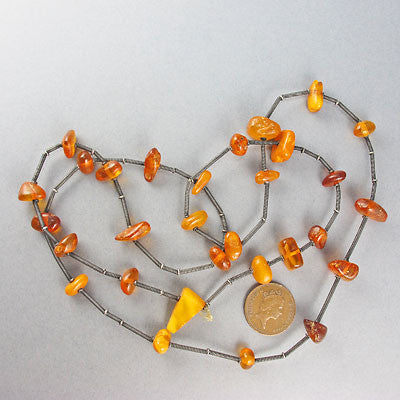 vintage amber beads necklace chain links