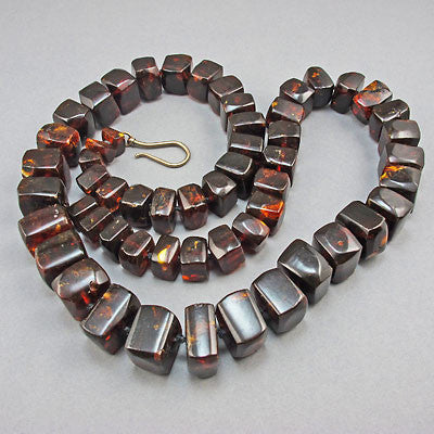 Antique amber beads necklace with 9ct gold clasp