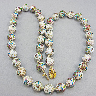 Cream cloisonne vintage chinese beads necklace