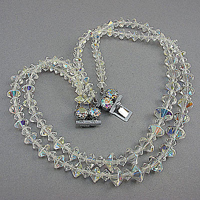 Vintage crystal beads necklace aurora borealis