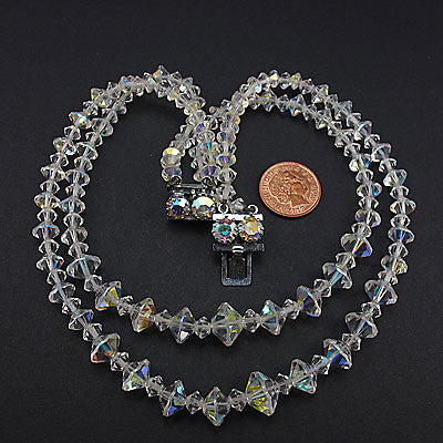 Vintage crystal beads necklace aurora borealis