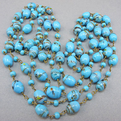 Vintage czech glass beads necklace baby blue