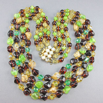 Vintage Czech  Glass Beads Necklace Multi Strand