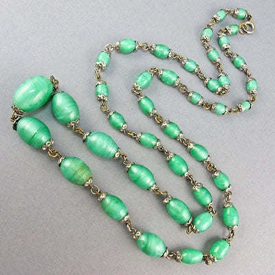 Vintage czech glass beads necklace aqua green