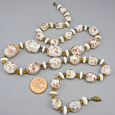 white and gold vintage foil glass beads necklace