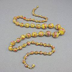 Vintage lampwork beads necklace venetian glass beads yellow gold colour