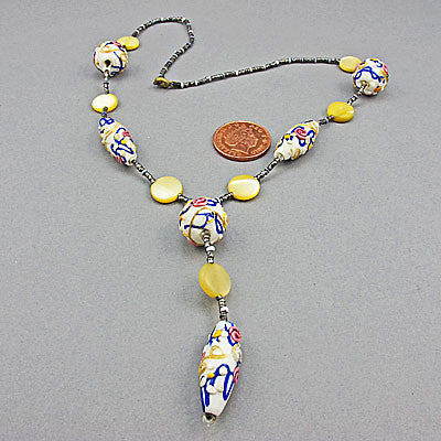 Vintage lampwork bead necklace venetian white