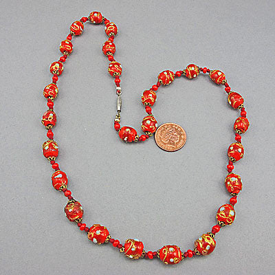 Vintage lampwork beads necklace venetian red 