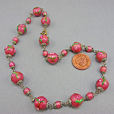 Vintage lampwork beads necklace venetian dusty pink
