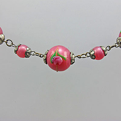 Vintage lampwork beads necklace venetian dusty pink