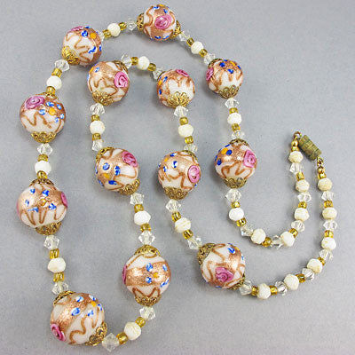 Vintagee lampwork beads necklace venetian glass bbeads cream