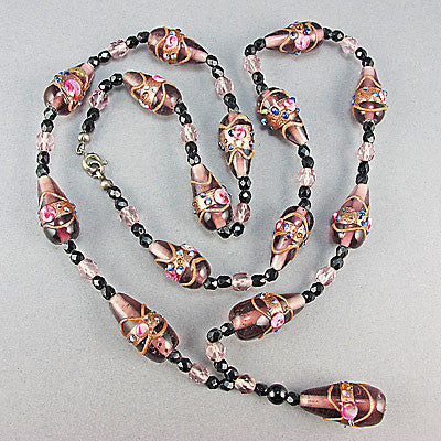 Vintage lampwork beads necklace venetian smoke