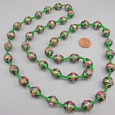 Vintage lampwork beads necklace green colour
