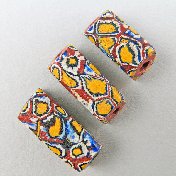 antique millefiori beads 3 square venetian african trade beads