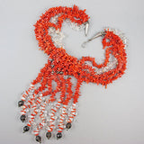 Vintage coral beads necklace with rock cyrstal beads