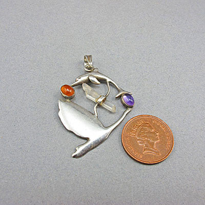 Vintage jewellery Dolphin silver pendant