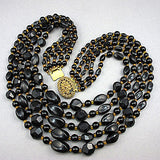 Vintage plastic beads necklace black and gold