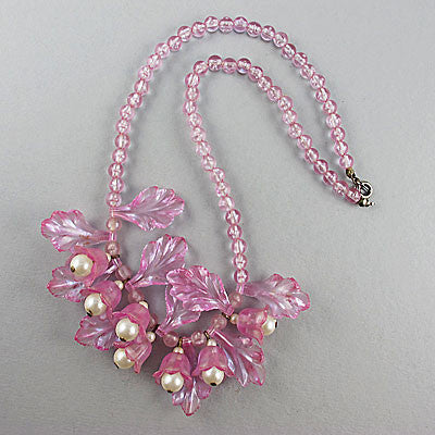 Vintage plastic beads necklace pearly pink