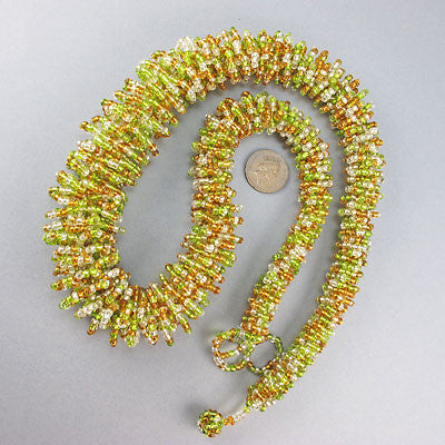 Vintage seed beads necklace greeny gold
