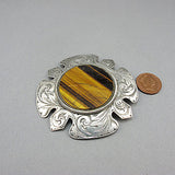 Vintage semi precious stone beads tiger eyes  silver pendant