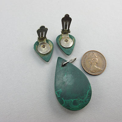 Vintage malachite beads pendant and earings earings set
