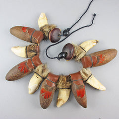 vintage unusual beads necklace teeth and seed