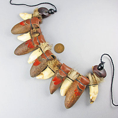 vintage unusual beads necklace teeth and seed