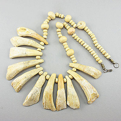 vintage unusual beads necklace bone and teeth