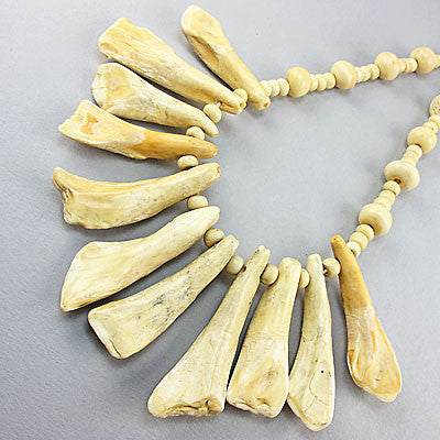 vintage unusual beads necklace bone and teeth