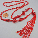 Vintage glass  beads necklace ruby red