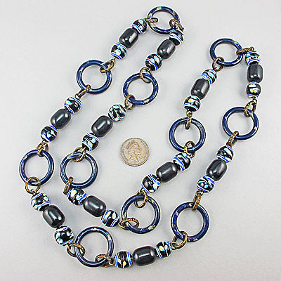 Vintage glass beads necklace art deco blue