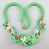 Vintage glass beads necklace green floral