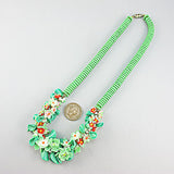 Vintage glass beads necklace green floral