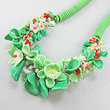 Vintage glass beads necklace green floral