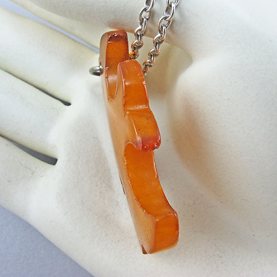 Vintage amber pendant carved real amber jewelry