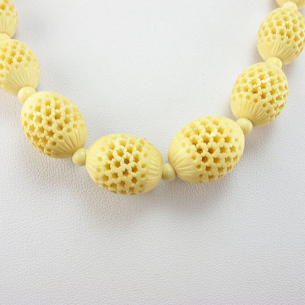 vintage beads necklace carved bone beads jewelry