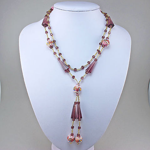 Vintage Beads Necklace Venetian Glass Beads Amethyst