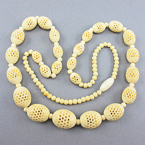 vintage beads necklace carved bone beads jewelry
