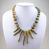 Vintage African Beads Necklace Batik Bone And Brass Pendants