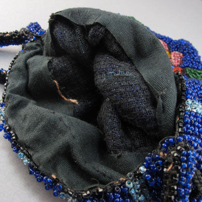 Antique beaded bag dark blue beads