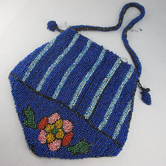 Antique beaded bag dark blue beads
