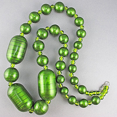 Vintage wood beads necklace green coated